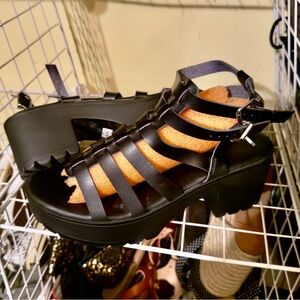 Torrid black platform strappy combat soled sandals, 10.5WW